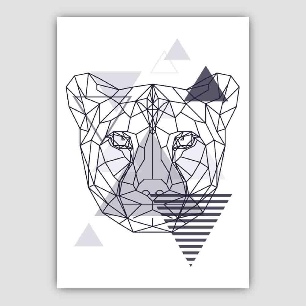 Cheetah Head Abstract Geometric Scandinavian Navy Blue Poster
