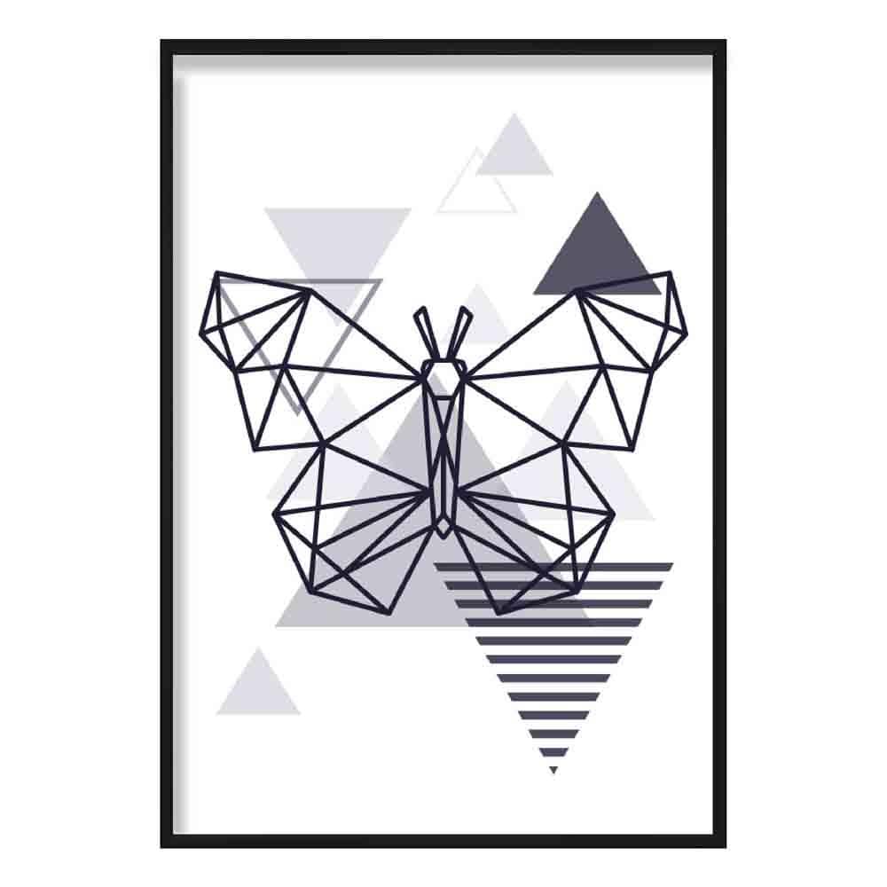 Butterfly Abstract Geometric Scandinavian Navy Blue Poster