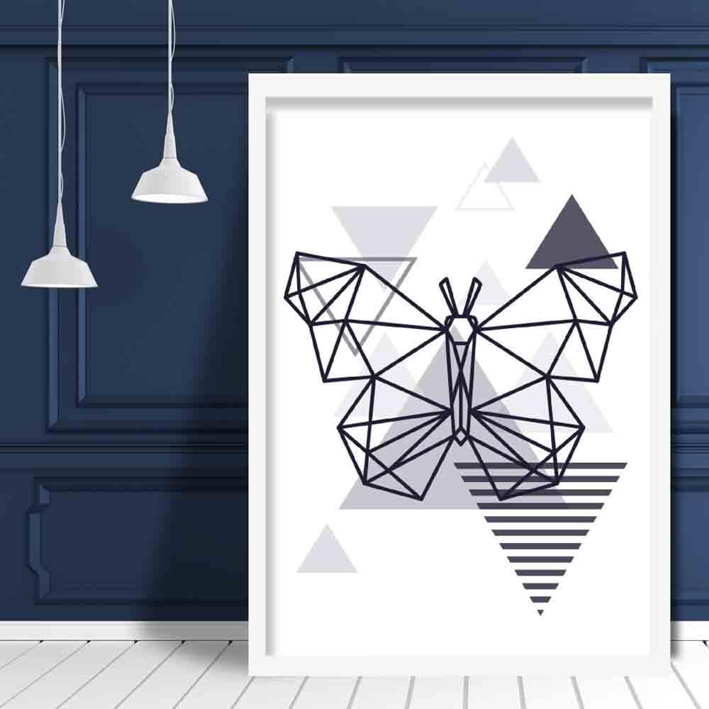 Butterfly Abstract Geometric Scandinavian Navy Blue Poster