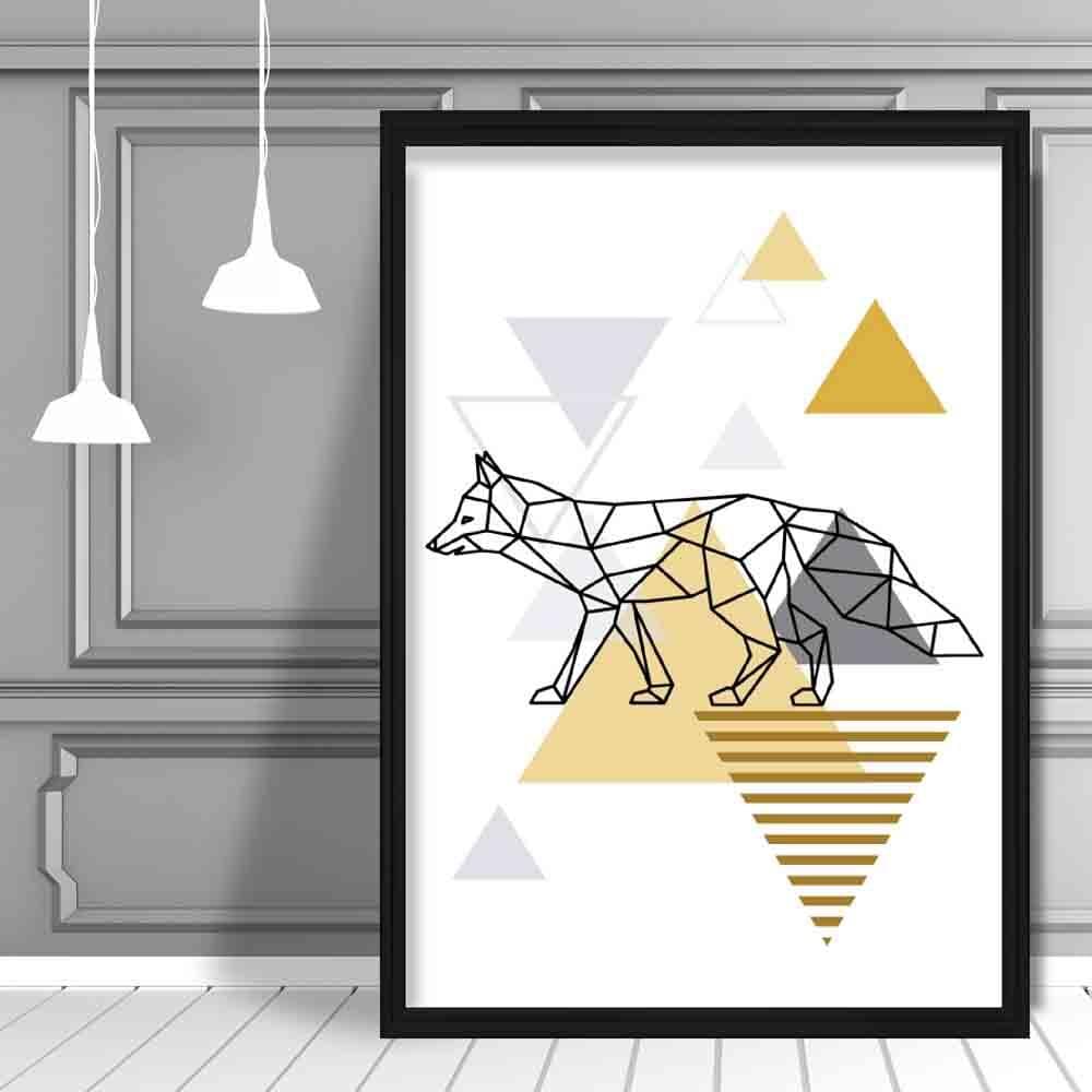 Fox Abstract Geometric Scandinavian Yellow and Grey Print
