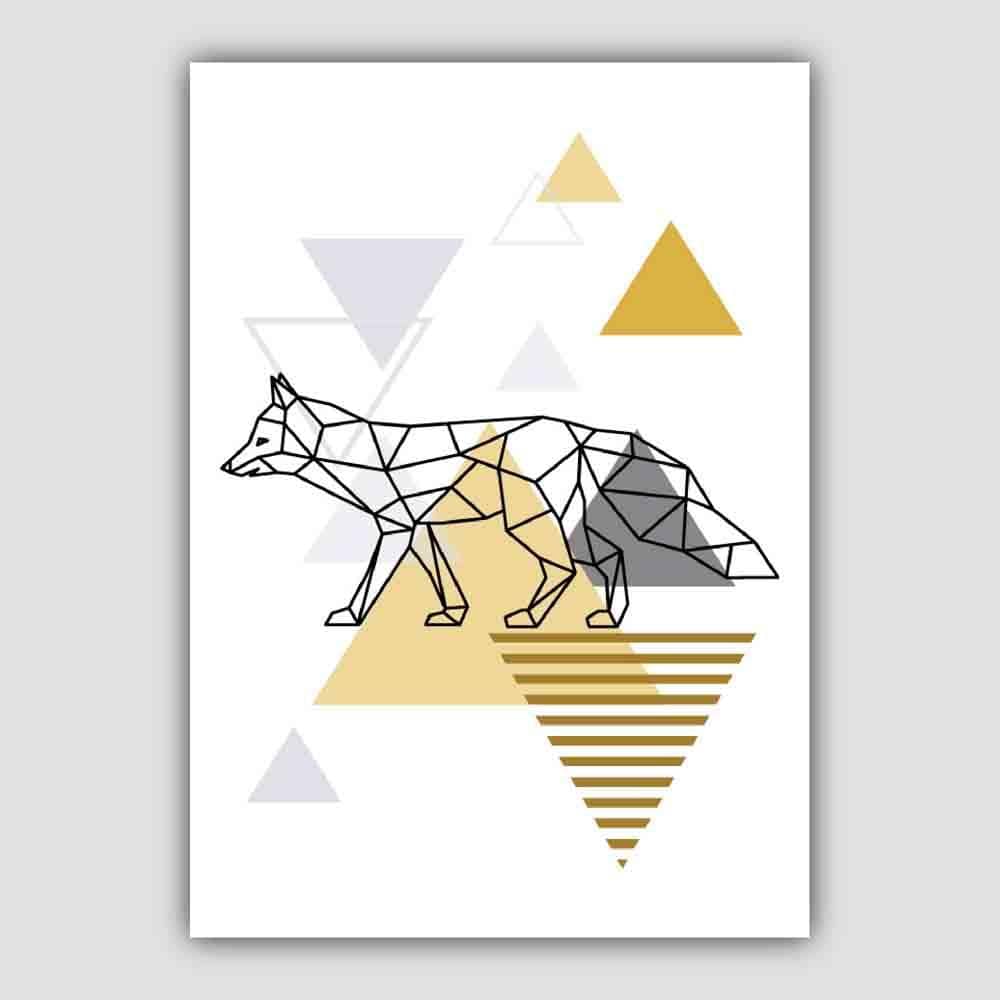 Fox Abstract Geometric Scandinavian Yellow and Grey Print