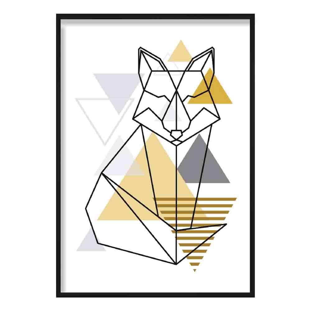 Sitting Fox Abstract Geometric Scandinavian Yellow and Grey Print