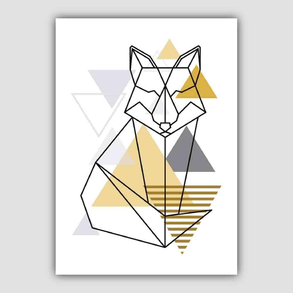 Sitting Fox Abstract Geometric Scandinavian Yellow and Grey Print