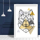 Fox Head Abstract Geometric Scandinavian Yellow and Grey Print