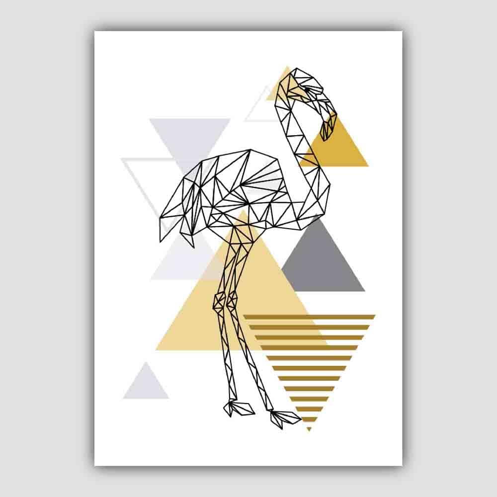 Flamingo Abstract Geometric Scandinavian Yellow and Grey Print