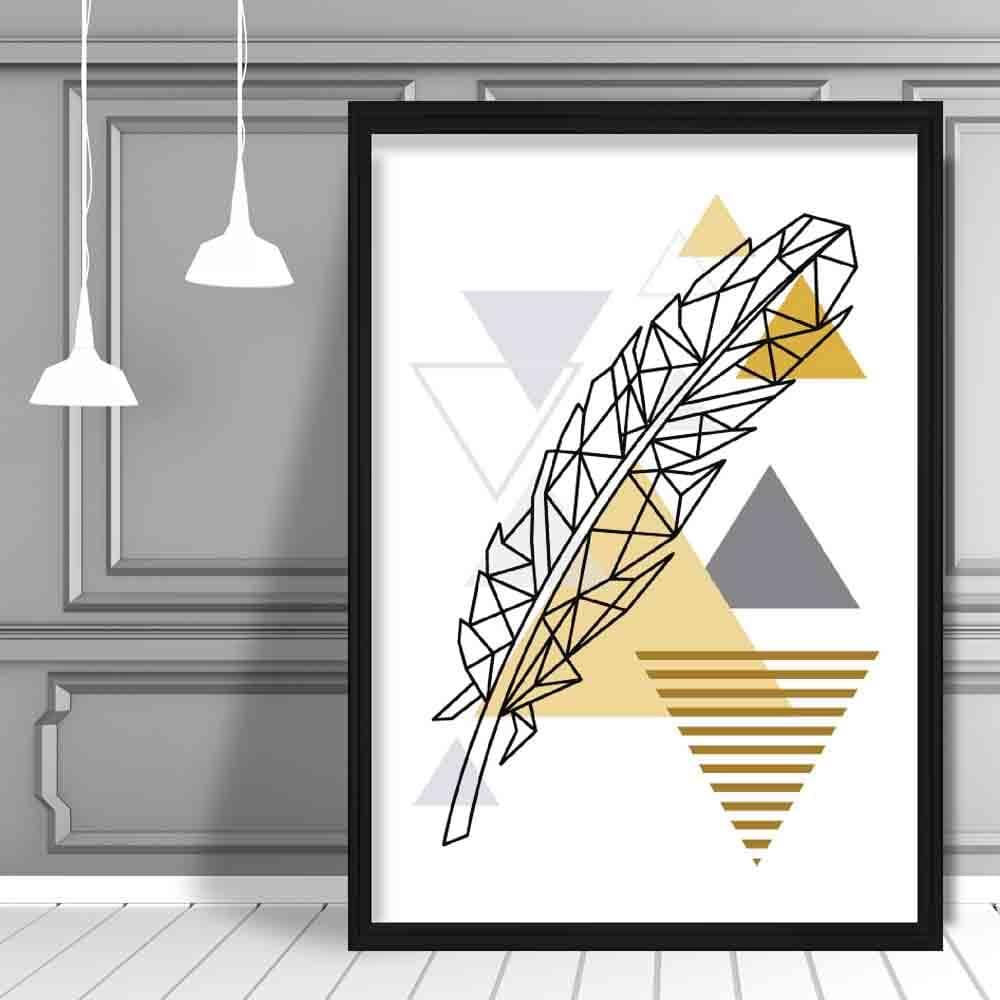 Feather Abstract Geometric Scandinavian Yellow and Grey Print
