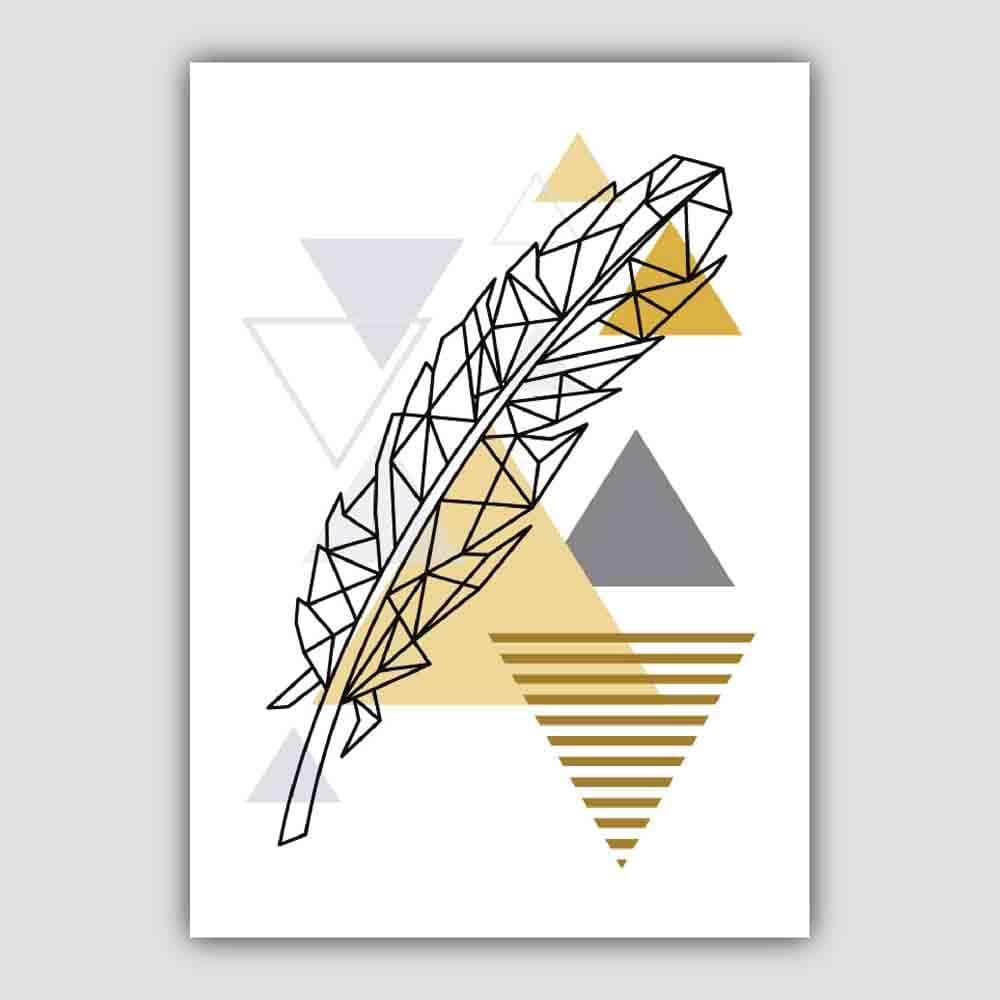 Feather Abstract Geometric Scandinavian Yellow and Grey Print