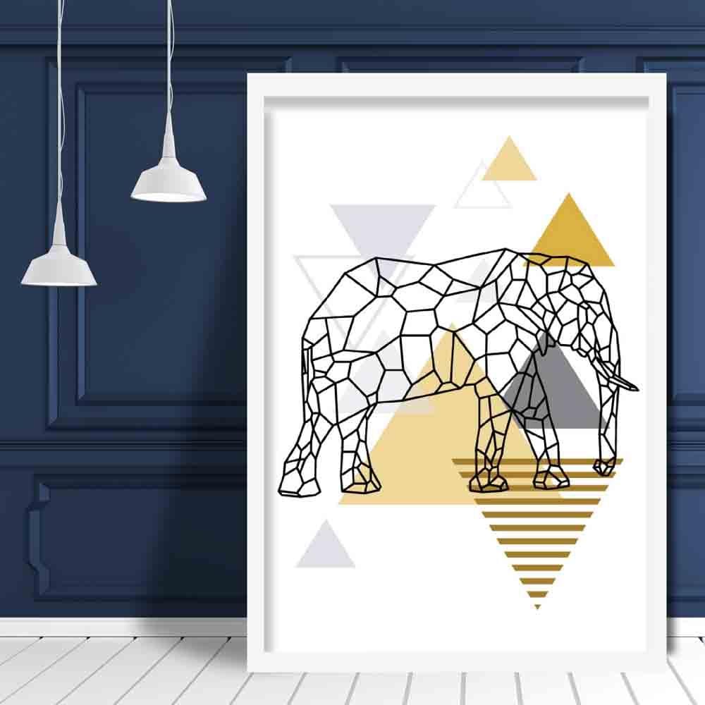 Elephant Abstract Geometric Scandinavian Yellow and Grey Print