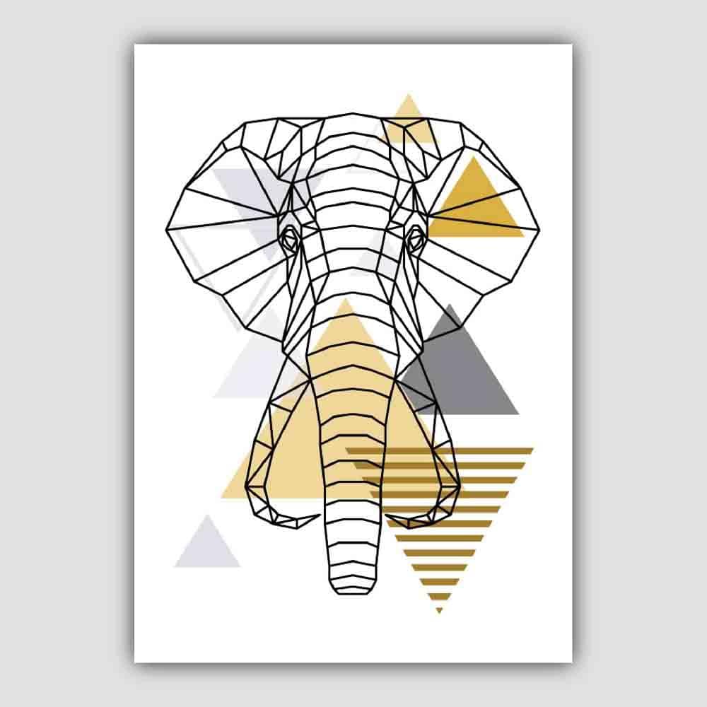 Elephant Head Abstract Geometric Scandinavian Yellow and Grey Print
