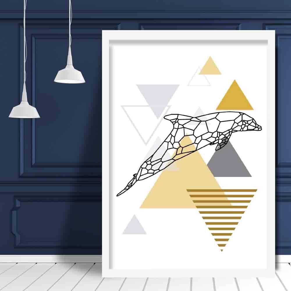 Dolphin Abstract Geometric Scandinavian Yellow and Grey Print