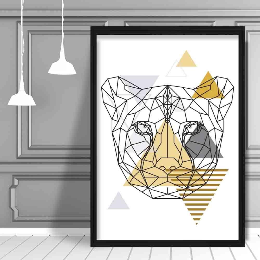 Cheetah Head Abstract Geometric Scandinavian Yellow and Grey Print