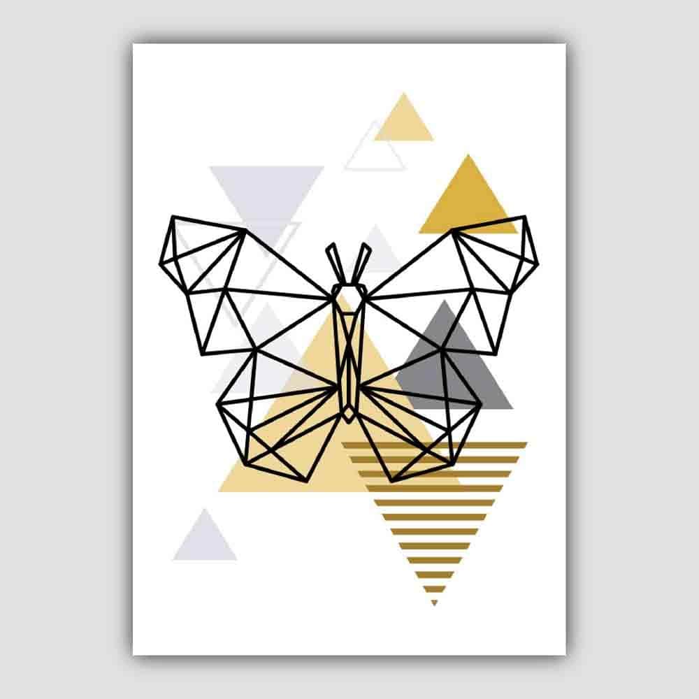 Butterfly Abstract Geometric Scandinavian Yellow and Grey Print