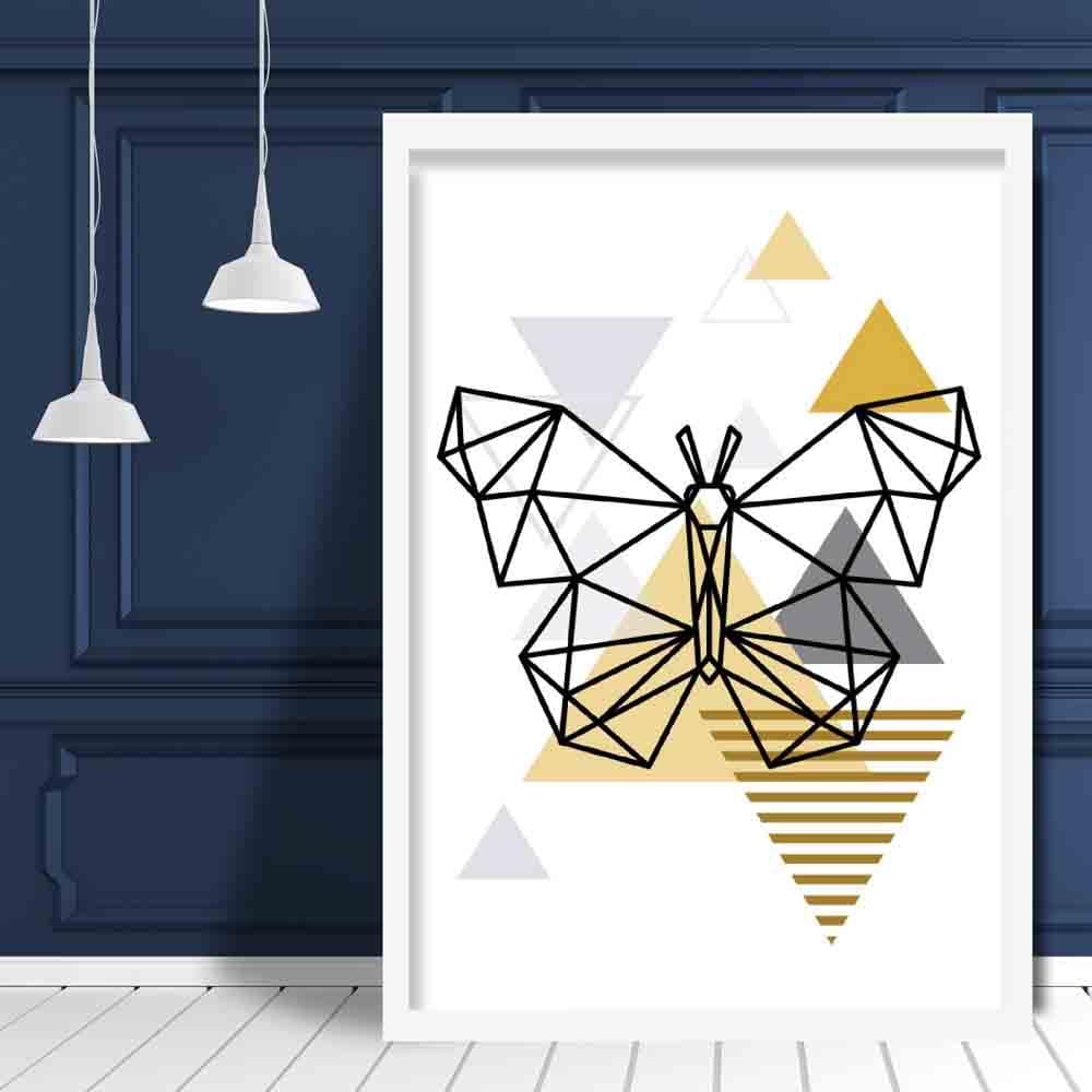 Butterfly Abstract Geometric Scandinavian Yellow and Grey Print