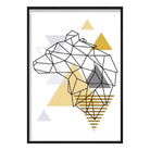 Bear Head Looking Left Abstract Geometric Scandinavian Yellow and Grey Print
