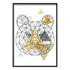 Bear Head Abstract Geometric Scandinavian Yellow and Grey Art Print