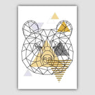 Bear Head Abstract Geometric Scandinavian Yellow and Grey Art Print