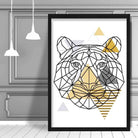 Tiger Head Abstract Geometric Scandinavian Yellow and Grey Poster