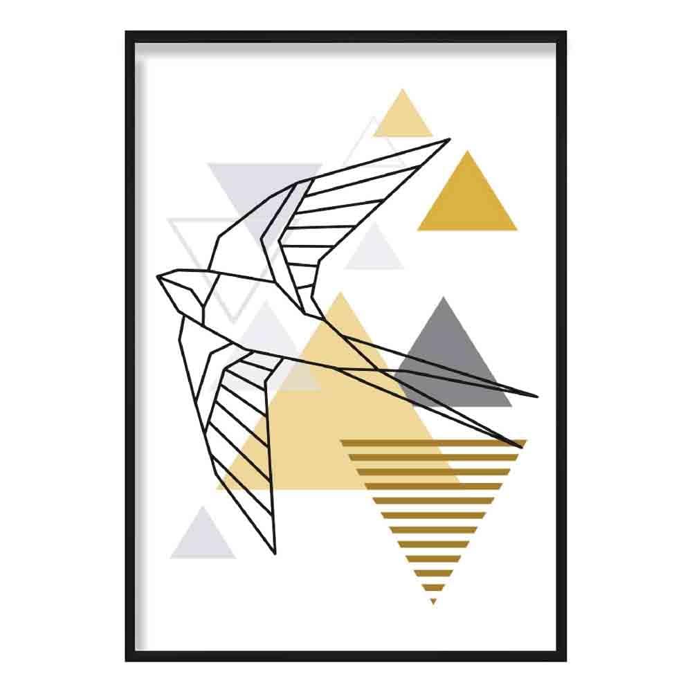 Swallow Abstract Geometric Scandinavian Yellow and Grey Poster
