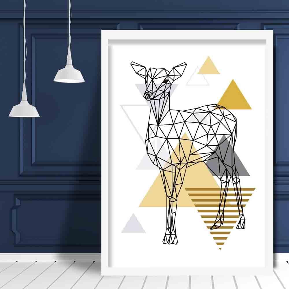 Deer Abstract Geometric Scandinavian Yellow and Grey Print