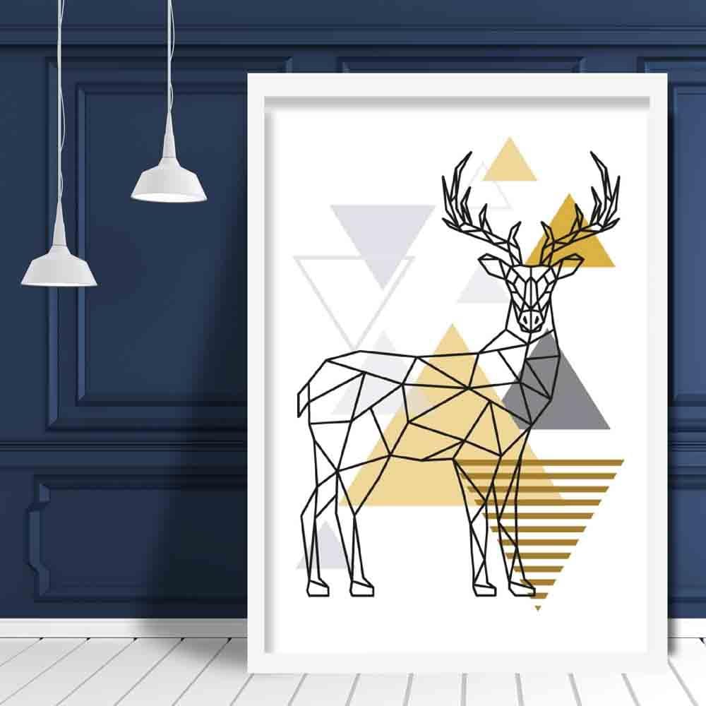 Stag Abstract Geometric Scandinavian Yellow and Grey Print