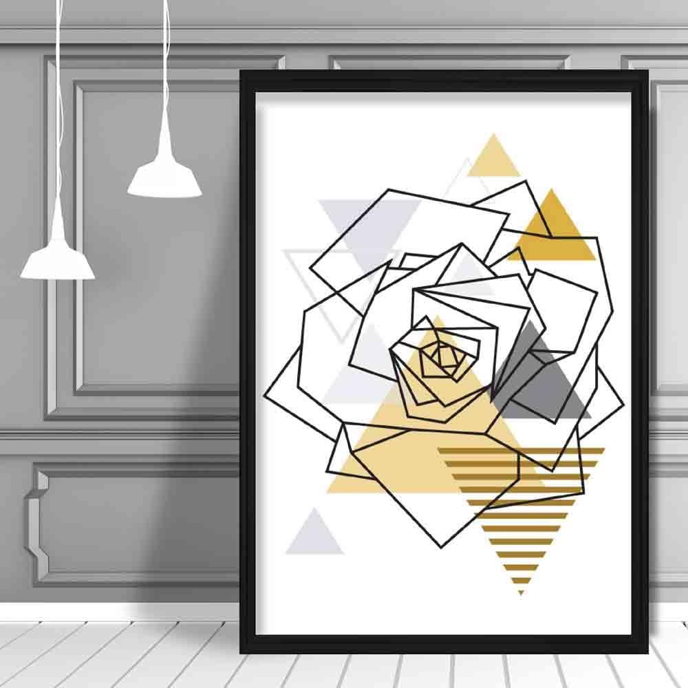 Rose Head Abstract Geometric Scandinavian Yellow and Grey Print