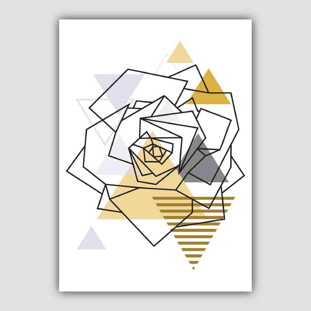 Rose Head Abstract Geometric Scandinavian Yellow and Grey Print