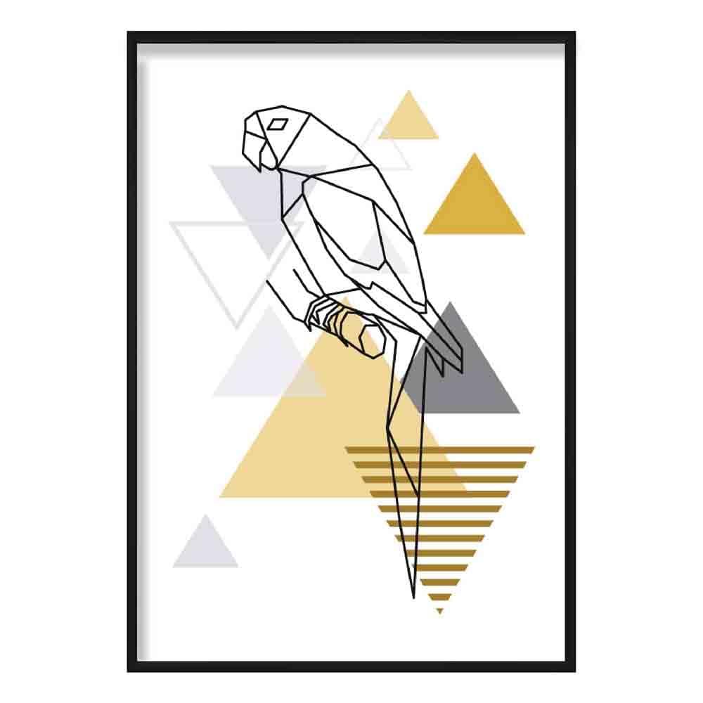 Parrot Abstract Geometric Scandinavian Yellow and Grey Print