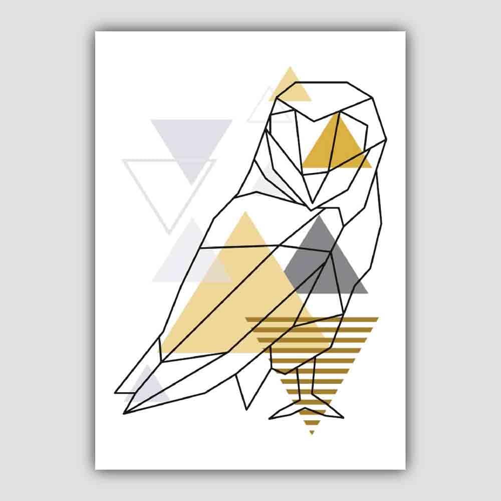Owl Abstract Geometric Scandinavian Yellow and Grey Print