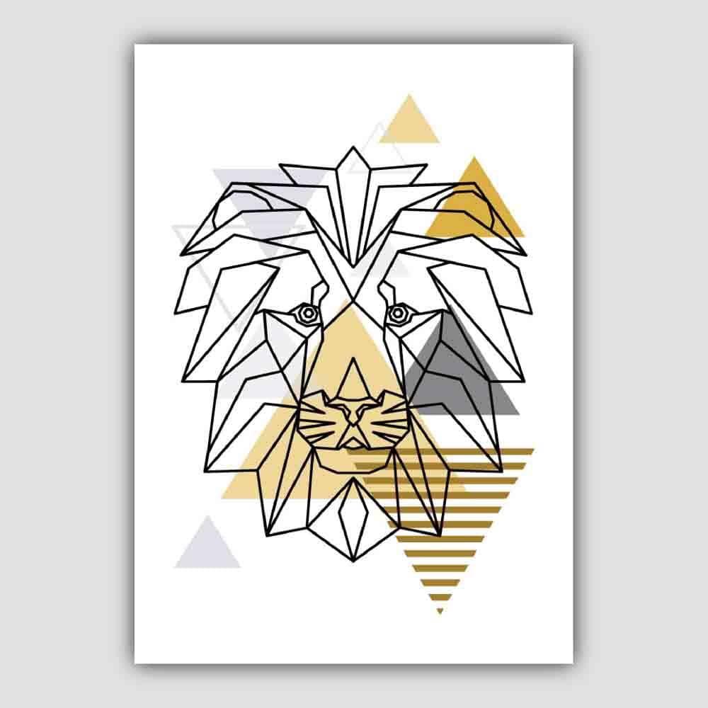 Lion Head Abstract Geometric Scandinavian Yellow and Grey Print