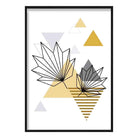 Tropical Leaves Abstract Geometric Scandinavian Yellow and Grey Poster