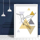 Humming Bird Abstract Geometric Scandinavian Yellow and Grey Print