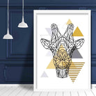 Giraffe Head Abstract Geometric Scandinavian Yellow and Grey Print
