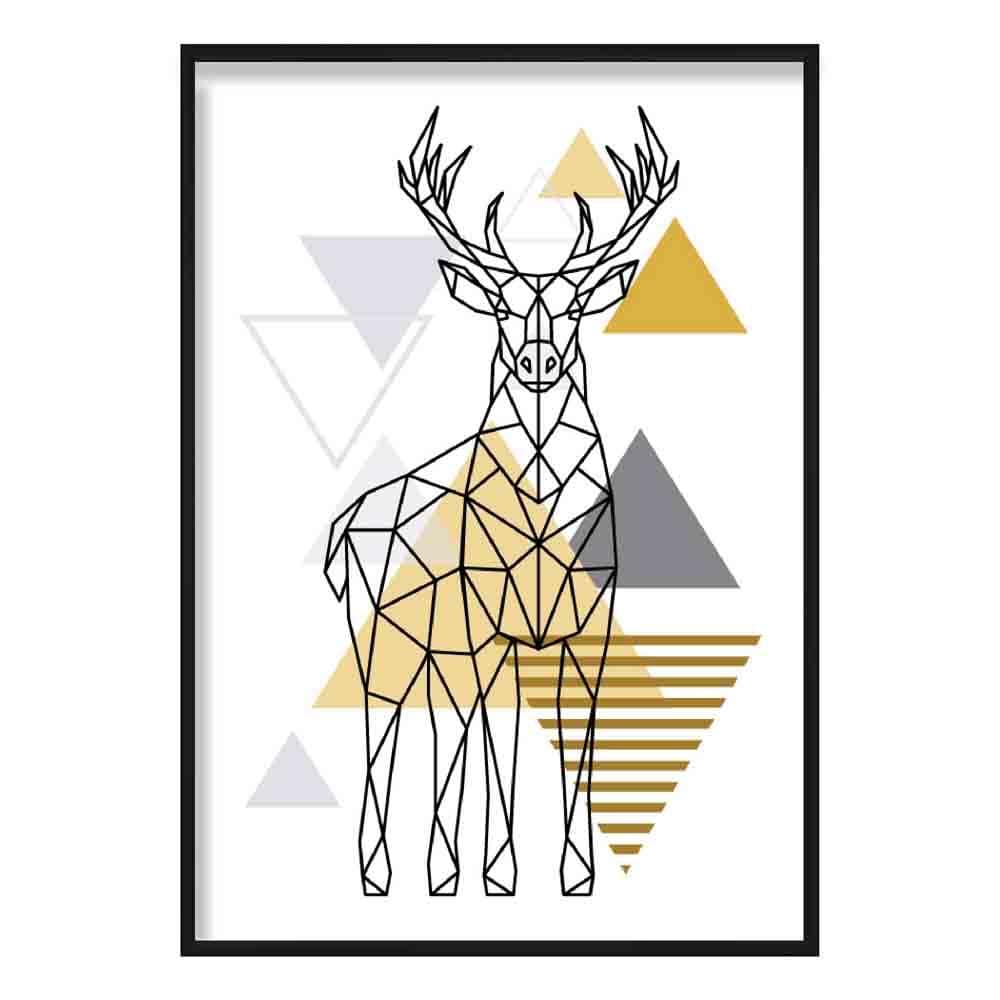 Stag Forward Abstract Geometric Scandinavian Yellow and Grey Print