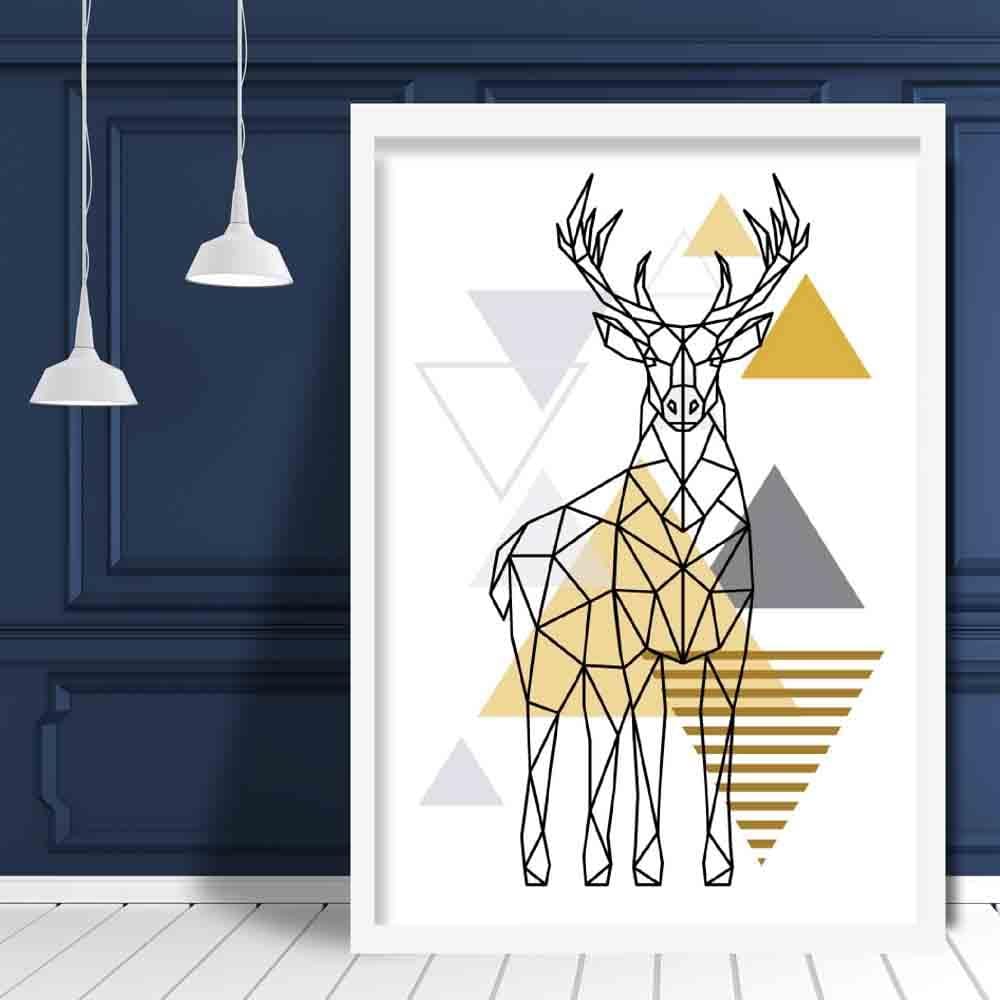 Stag Forward Abstract Geometric Scandinavian Yellow and Grey Print