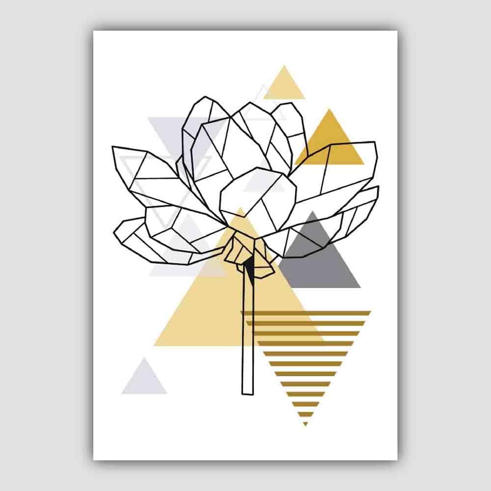 Peony Flower Abstract Geometric Scandinavian Yellow and Grey Print