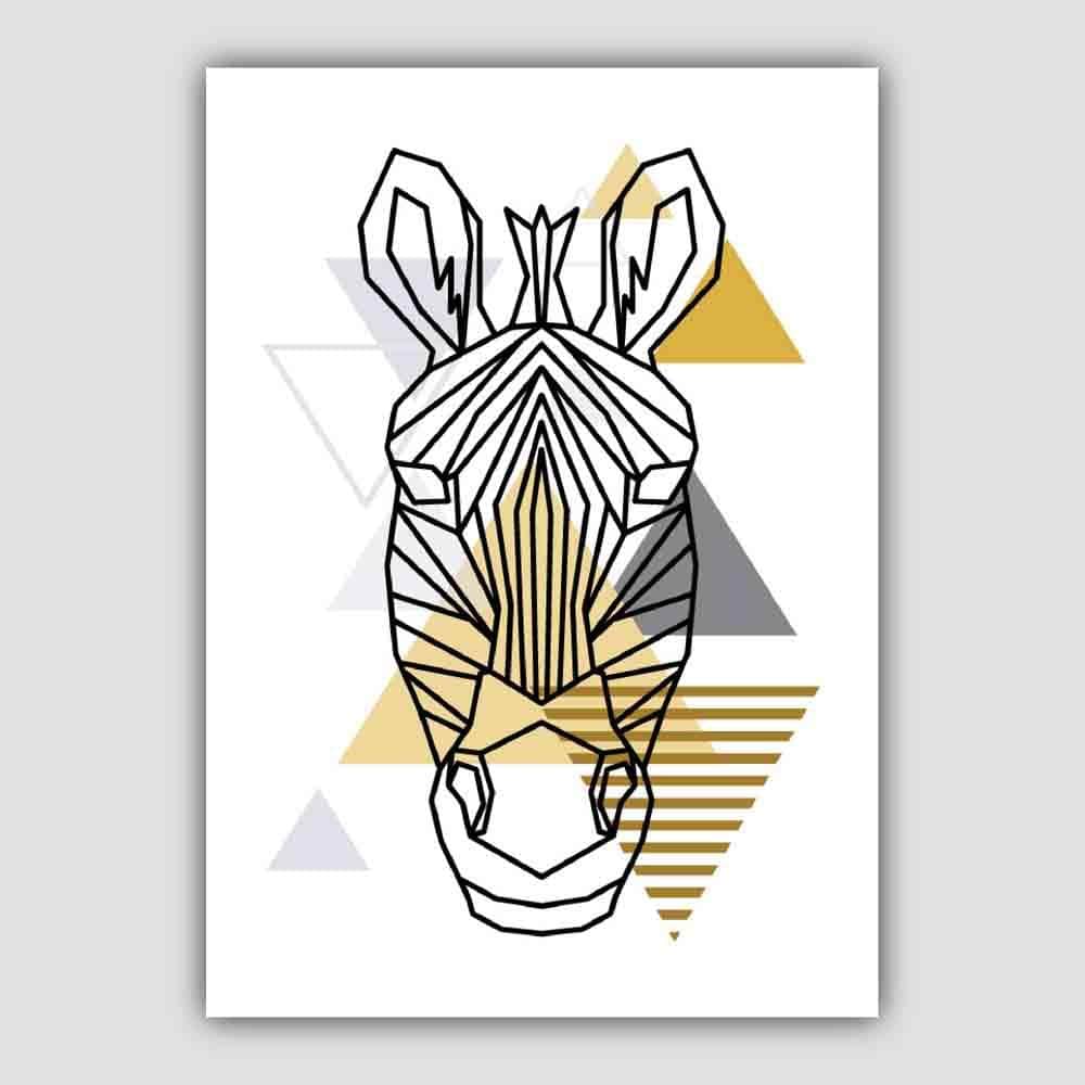 Zebra Head Abstract Geometric Scandinavian Yellow and Grey Poster