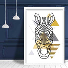 Zebra Head Abstract Geometric Scandinavian Yellow and Grey Poster