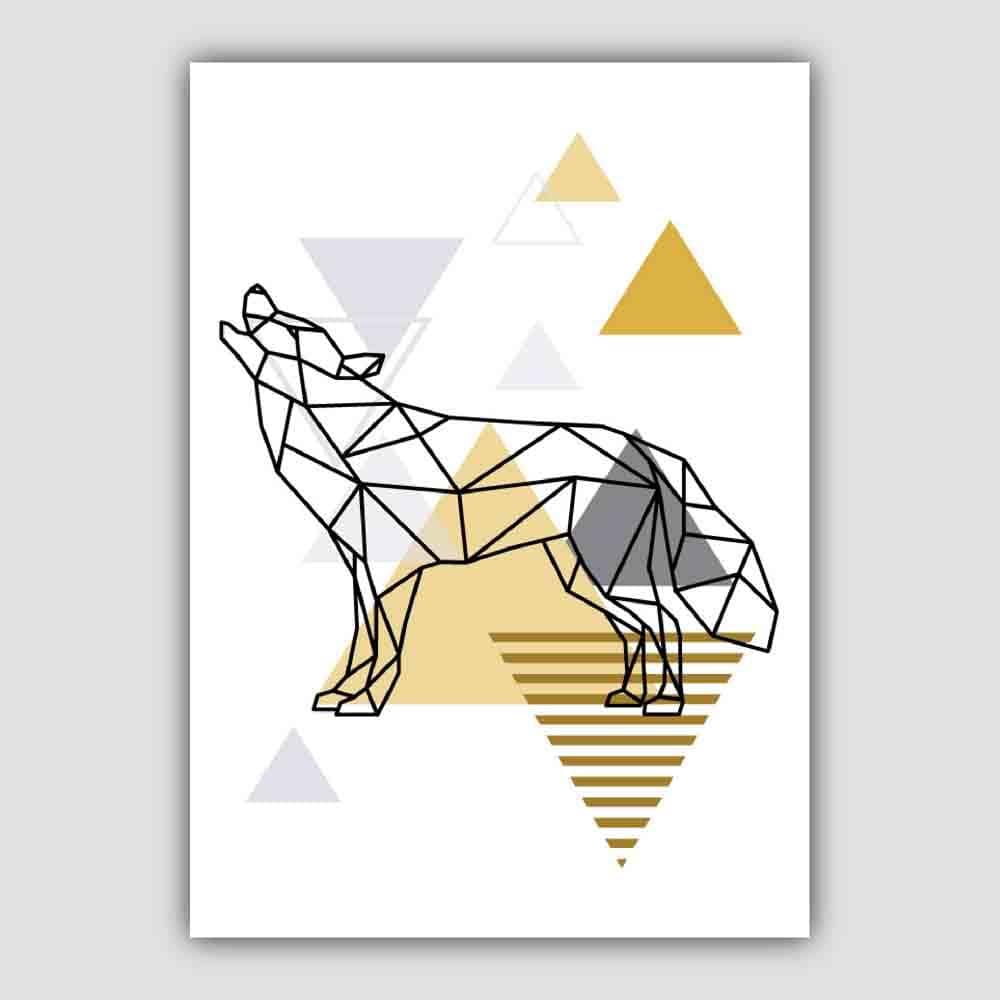 Wolf Abstract Geometric Scandinavian Yellow and Grey Poster