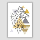 Wolf Head Looking Right Abstract Geometric Scandinavian Yellow and Grey Poster