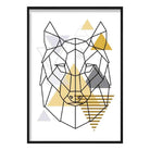Wolf Head Abstract Geometric Scandinavian Yellow and Grey Poster