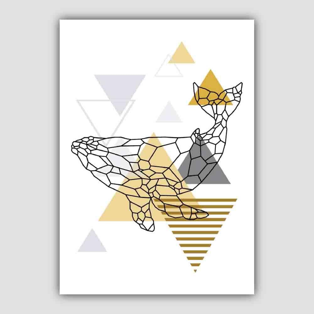 Whale Abstract Geometric Scandinavian Yellow and Grey Poster