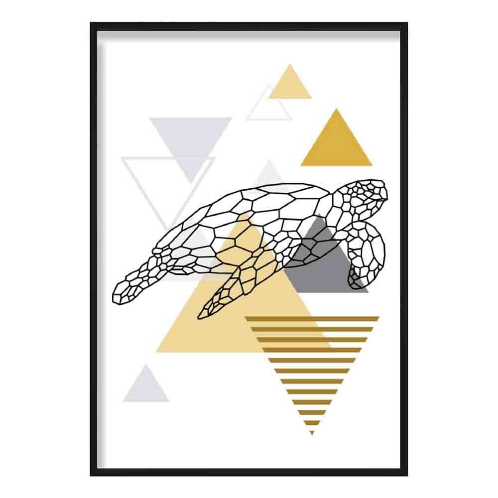 Turtle Abstract Geometric Scandinavian Yellow and Grey Poster