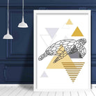 Turtle Abstract Geometric Scandinavian Yellow and Grey Poster