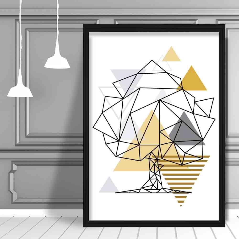 Tree Abstract Geometric Scandinavian Yellow and Grey Poster