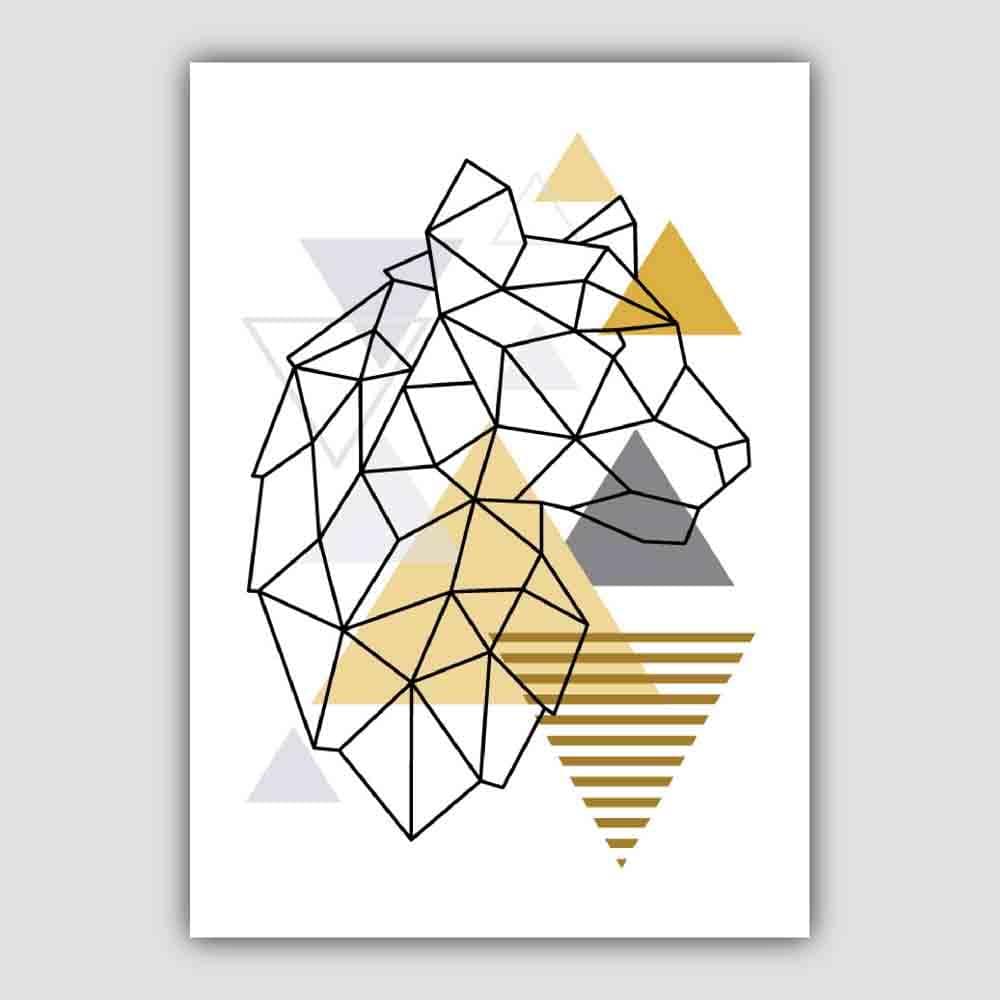 Tiger Head Looking Right Abstract Geometric Scandinavian Yellow and Grey Poster