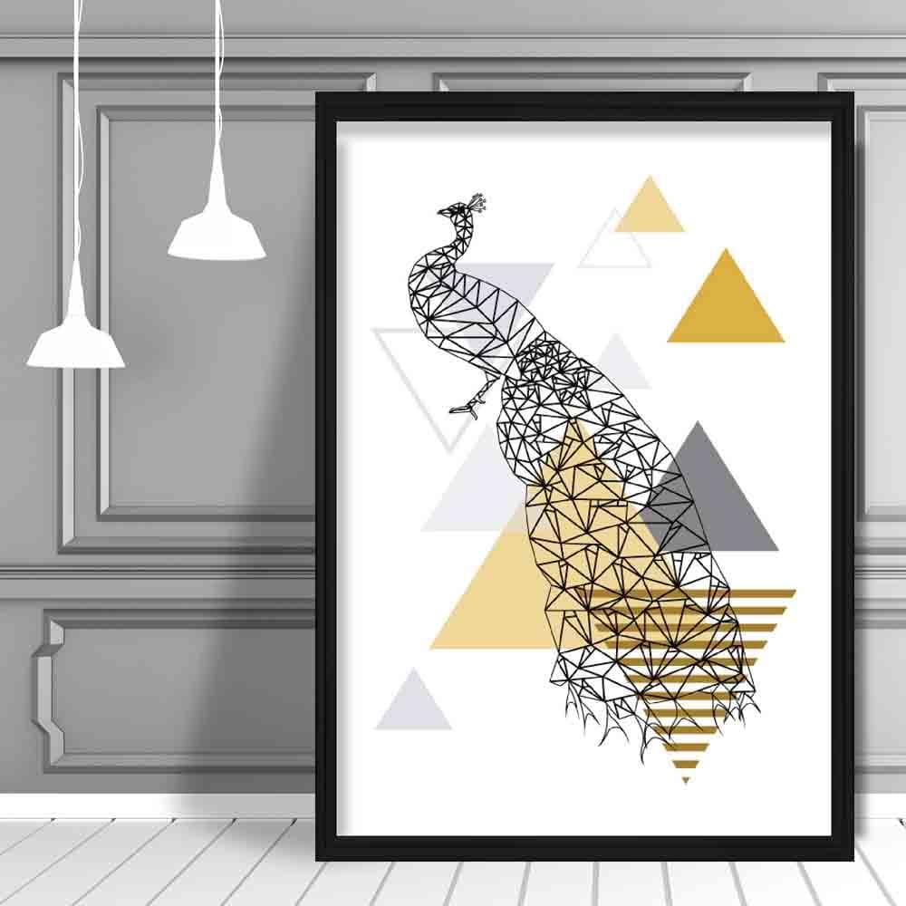 Peacock Abstract Geometric Scandinavian Yellow and Grey Print