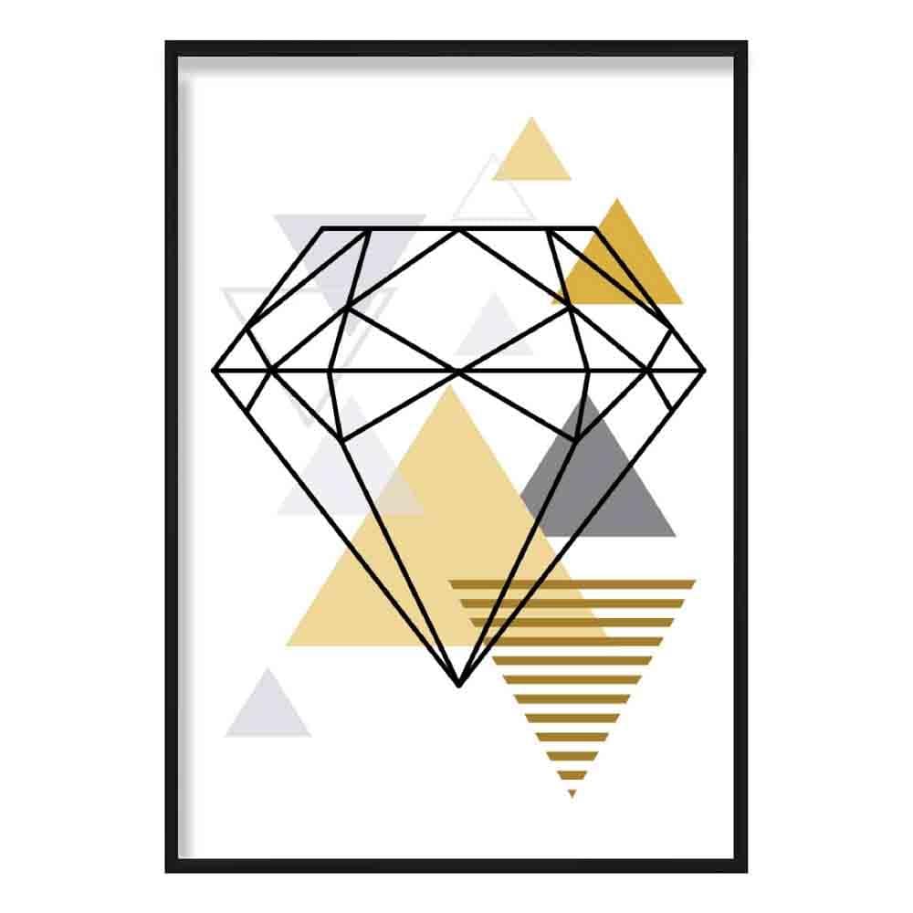 Diamond Abstract Geometric Scandinavian Yellow and Grey Print