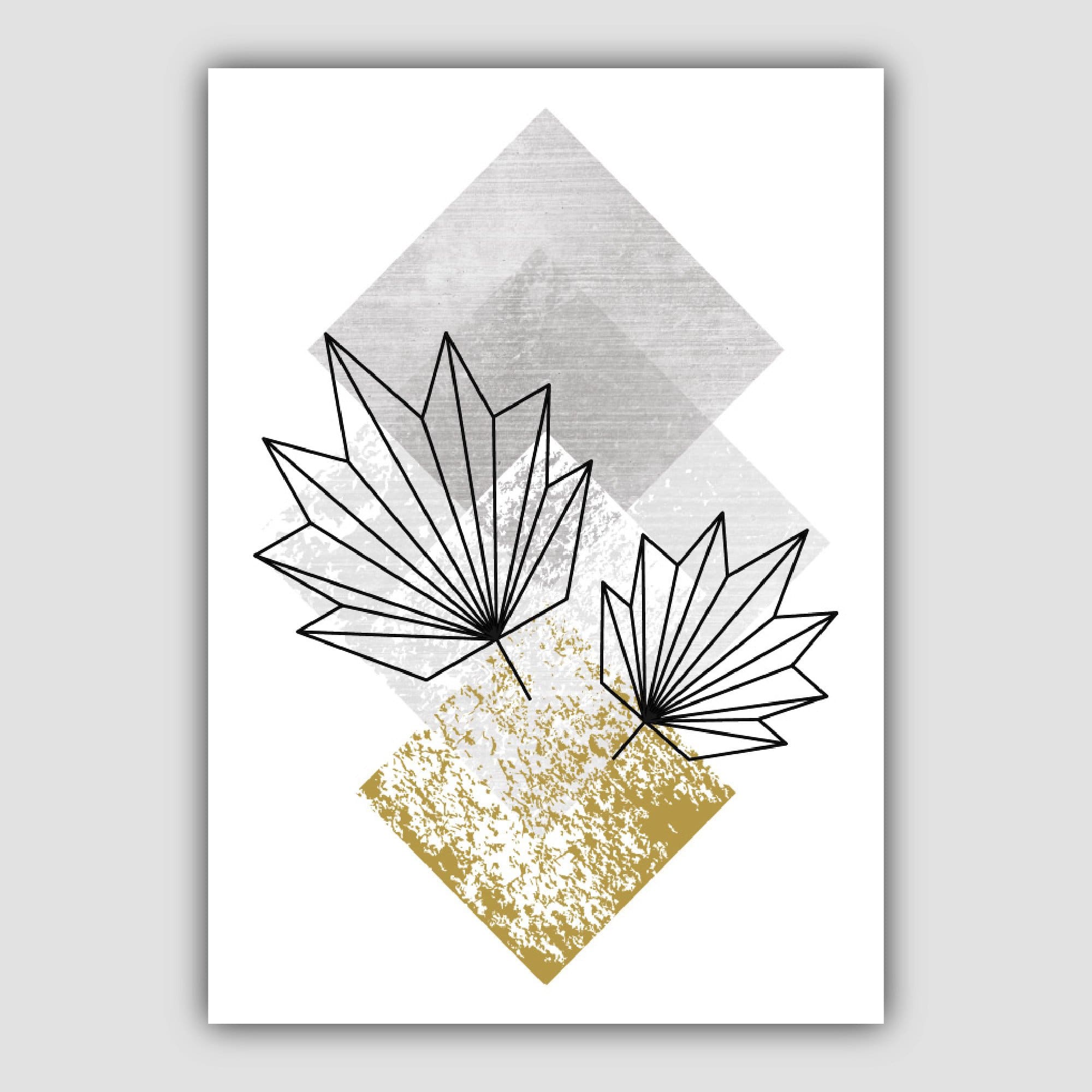 Set of 3 Geometric Yellow Floral Art Prints