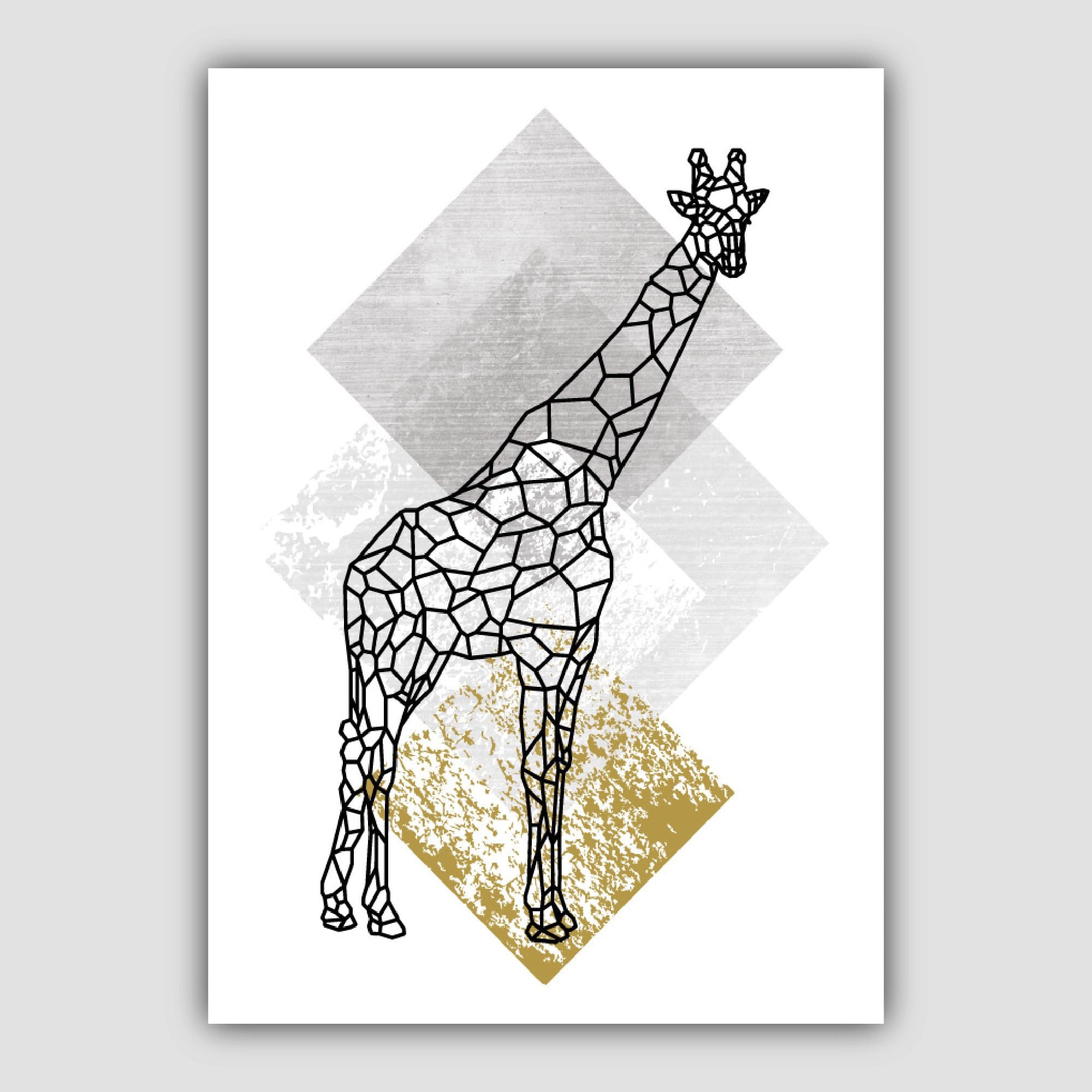 Set of 3 Geometric Yellow Giraffe and Tree Art Prints