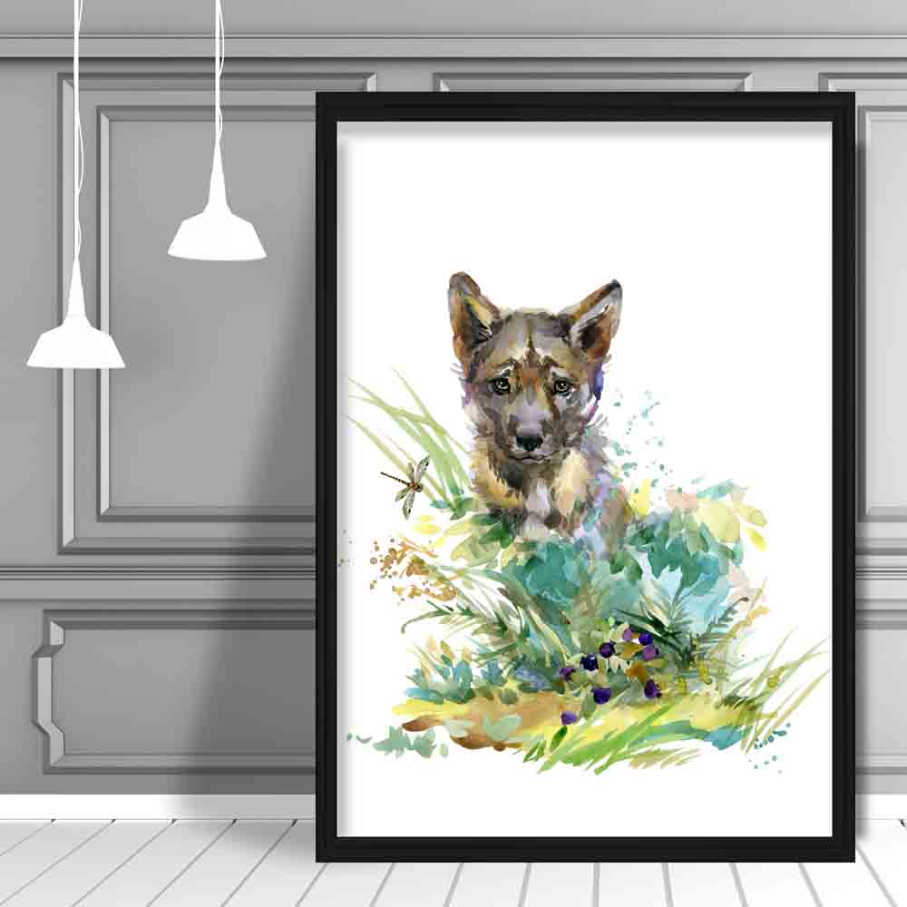 Baby Wolf Watercolour Art Print